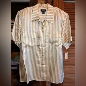 *NWT* Silk House Vintage Elegant Beige Striped Women's Blouse 100% Silk size Sm